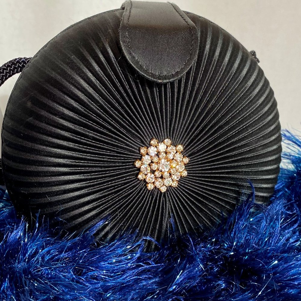 Vintage Magid Black Satin Clamshell Evening bag